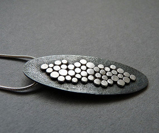Sterling silver oxidised granulated oval necklace. MADE TO ORDER.
