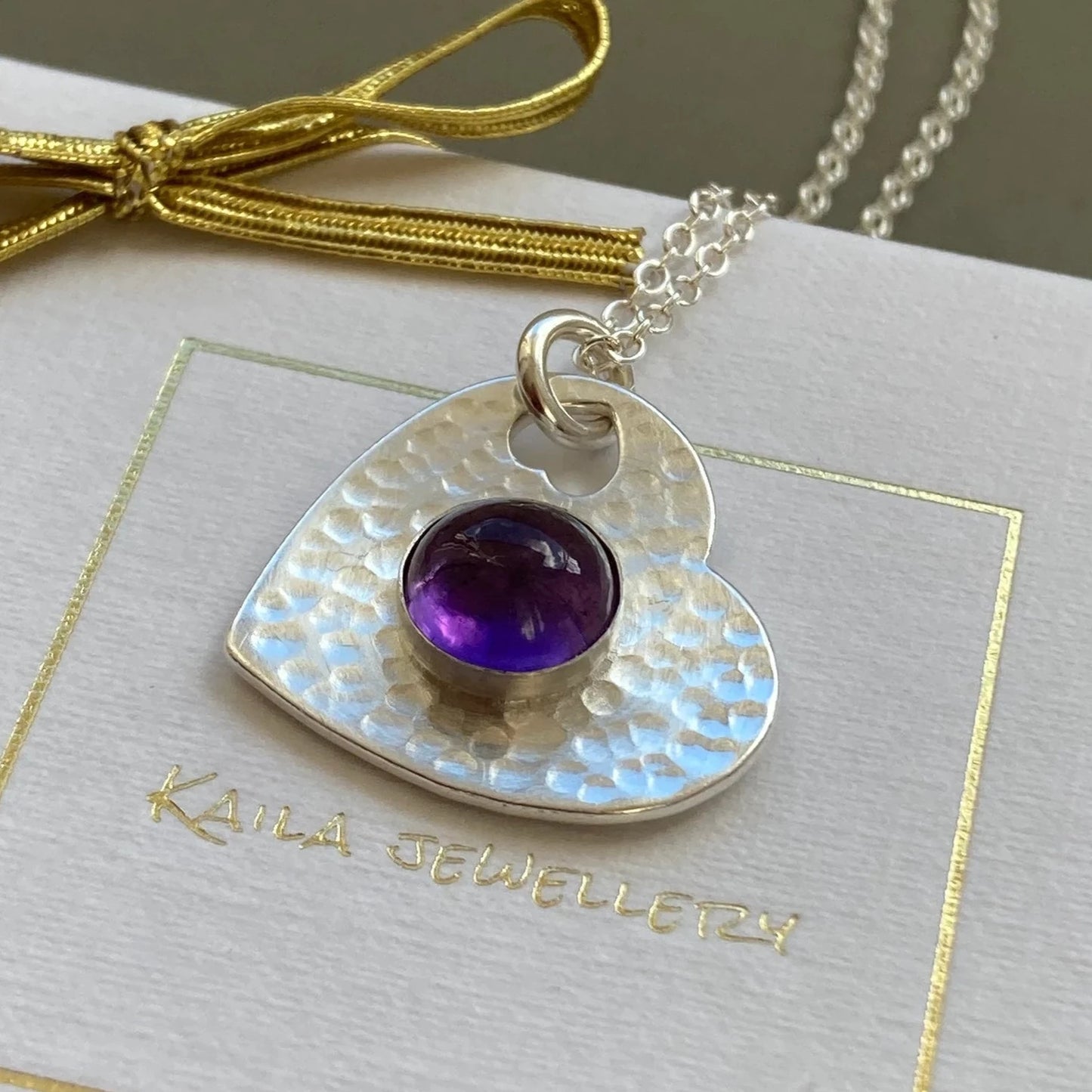 Amethyst sterling silver heart necklace
