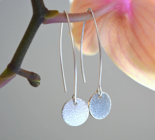 sterling silver long disc dangle earrings